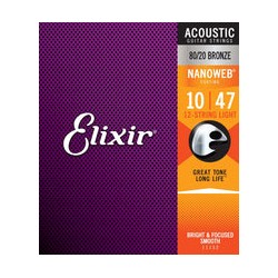 Cuerdas Elixir Bronce 80/20 Nanoweb 10-47 (Para Guitarra de 12 cuerdas)